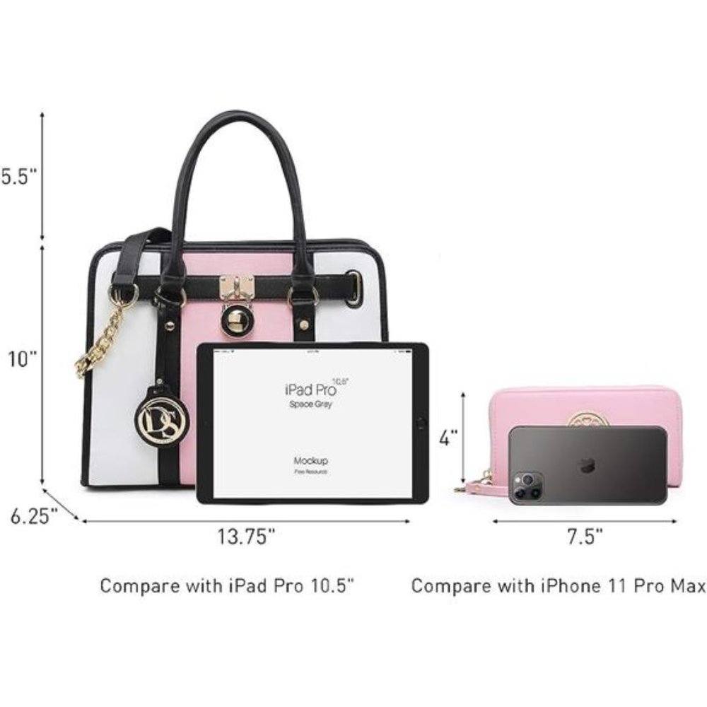 Women 2 Sets - Handbags and Wallet Set - Pink White Black Color - Picture 6 of 10